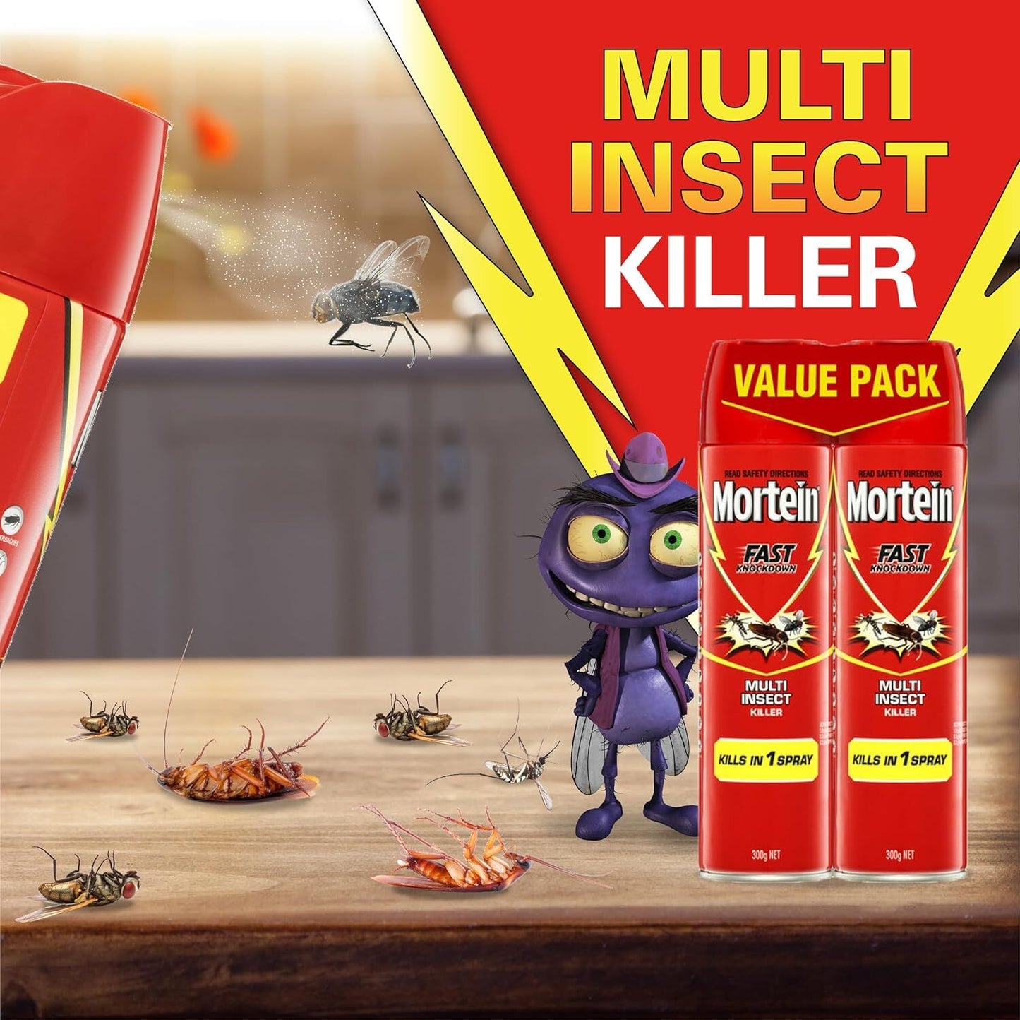 1 Pack of 2 300g Mortein Fast Knockdown Multi Insect Killer Surface Spray