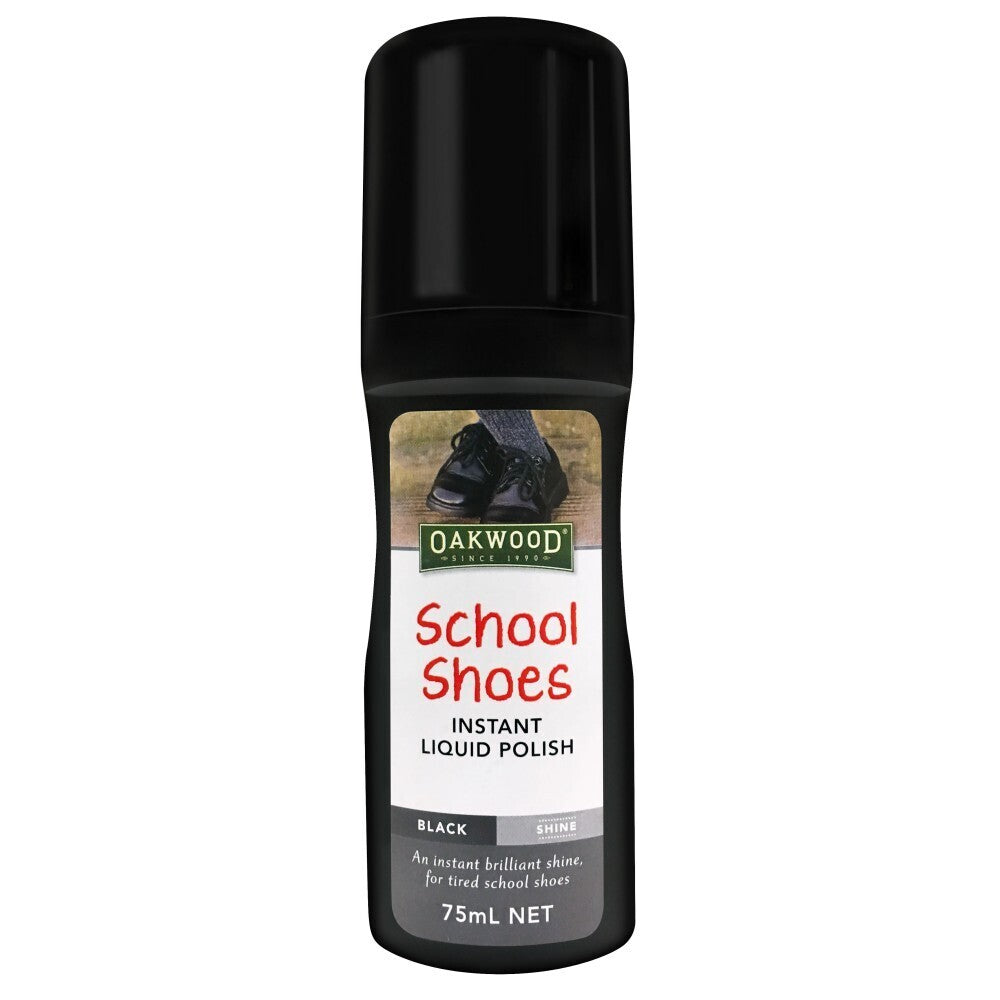 6x Oakwood 75ml School Shoes Instant Liquid Polish Bulk - Black Shine