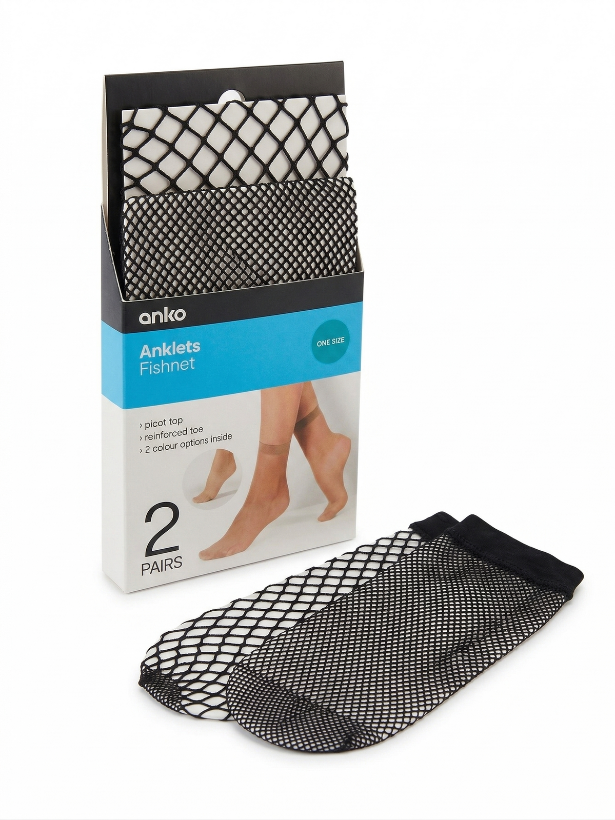 anko 2-Pairs Fishnet Anklets Socks in Black (One Size)