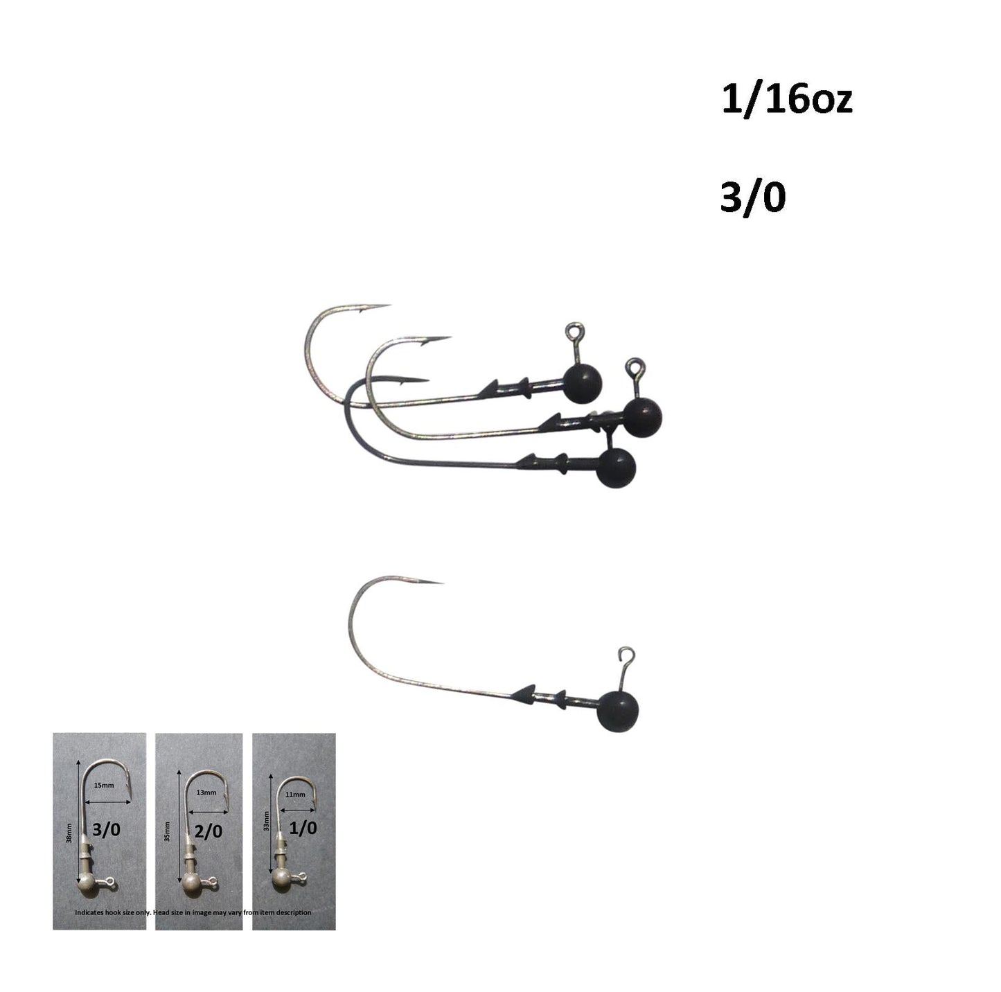 Vike 1/16 oz Round Jig Head with a Size 3/0 Hook Tungsten, 4 pack-1