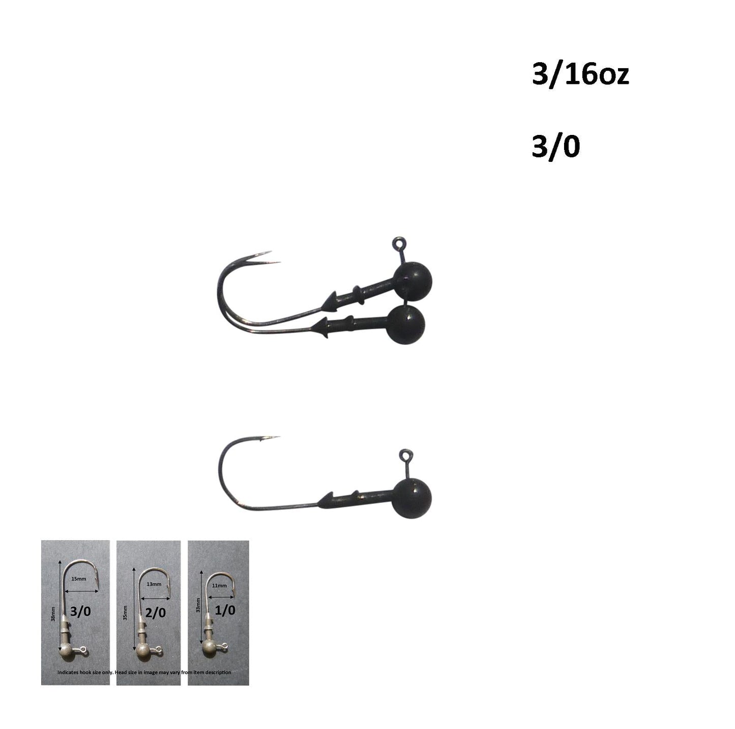 Vike 3/16 oz Round Jig Head with a Size 3/0 Hook Tungsten, 3 pack-1