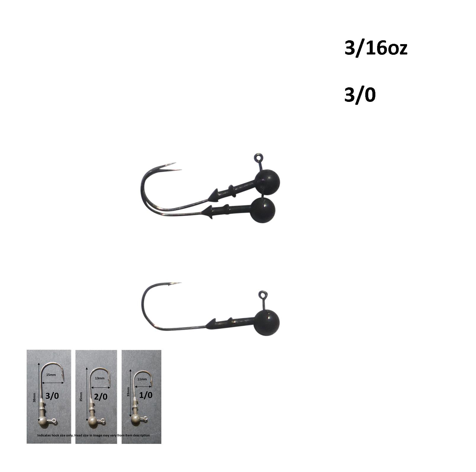Vike 3/16 oz Round Jig Head with a Size 3/0 Hook Tungsten, 3 pack-1