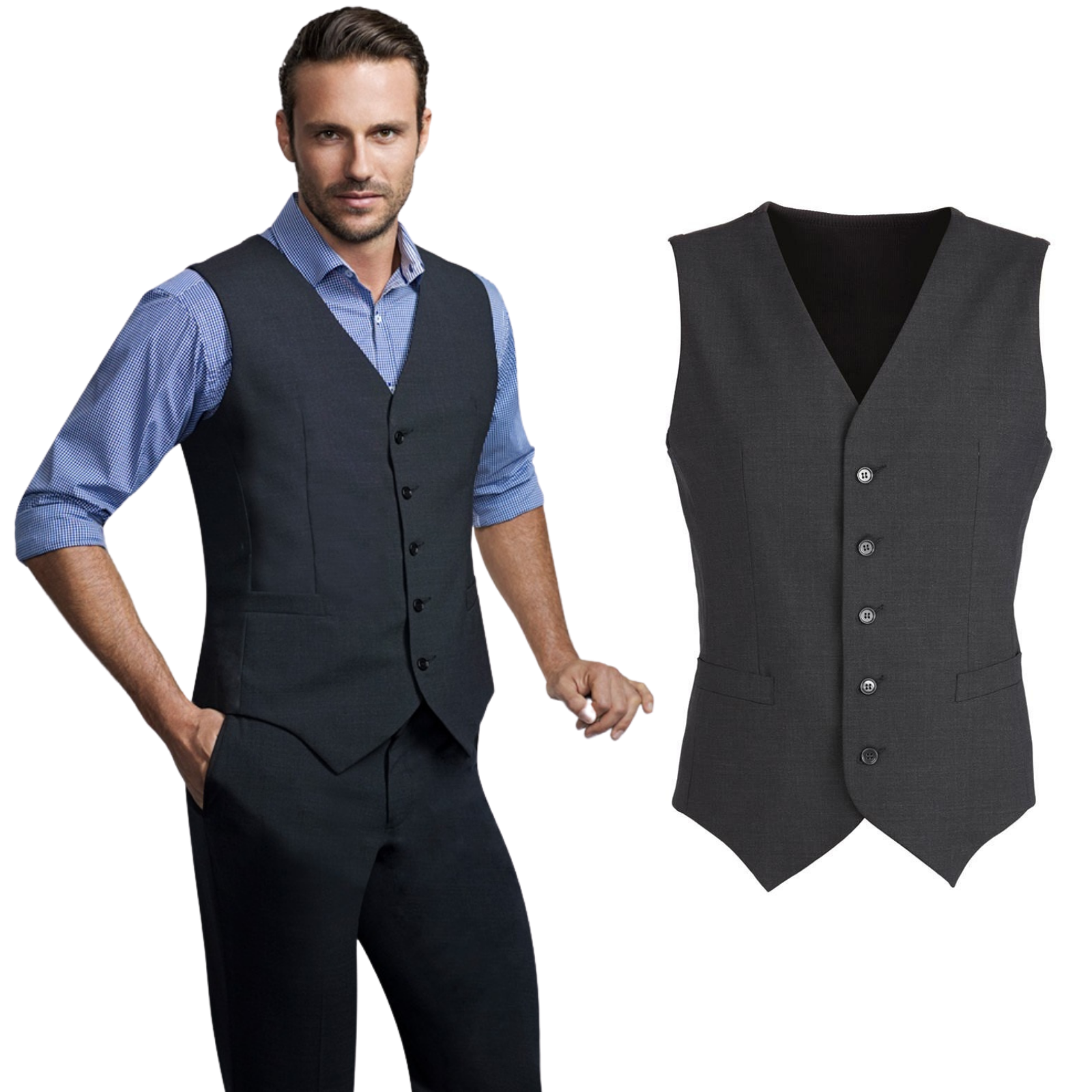 Mens Wool Blend Vest w/ Knitted Back Waistcoat Sleeveless Wool Blend - Charcoal-0