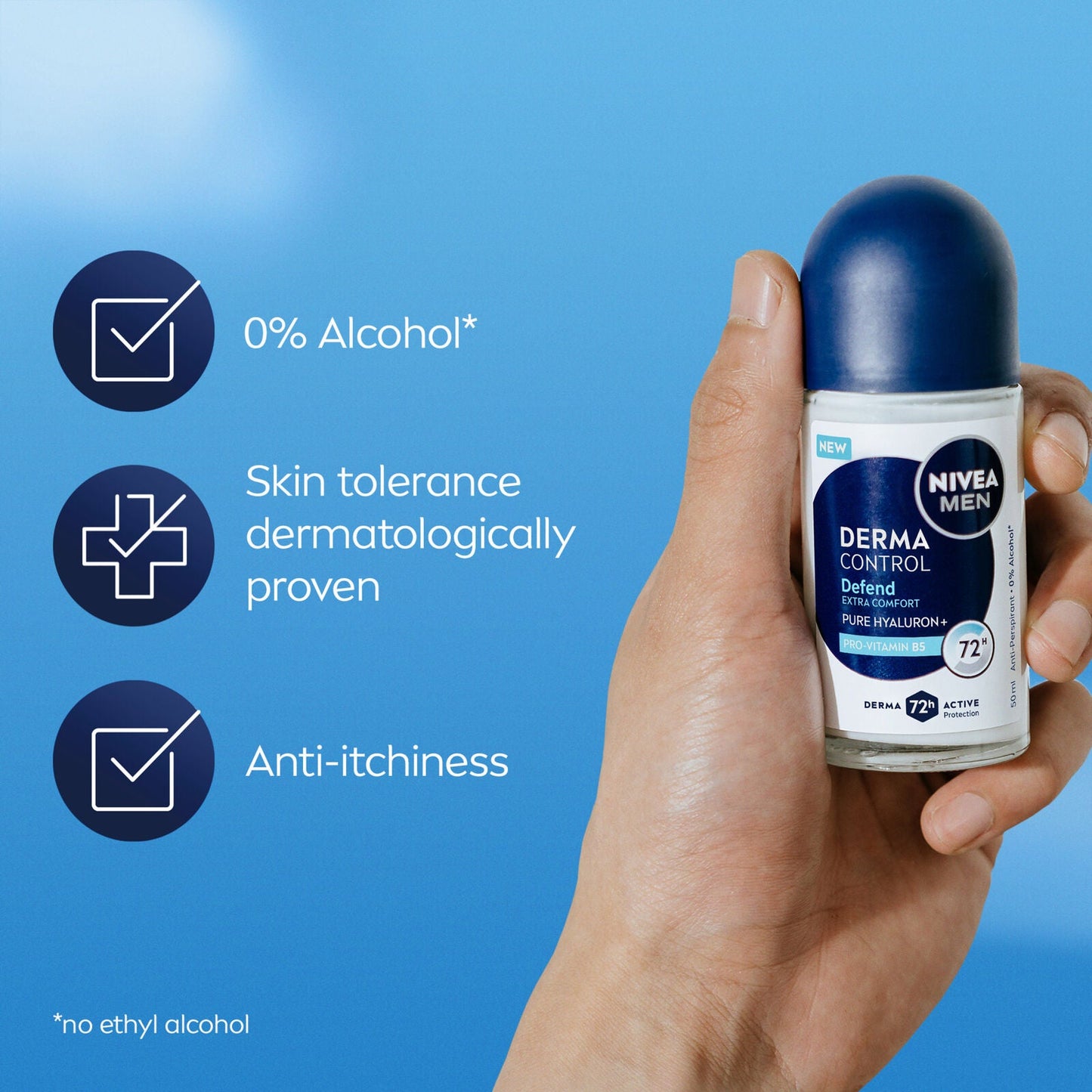 NIVEA Mens Derma Control Roll-On Antiperspirant Deodorant 50ml 72H