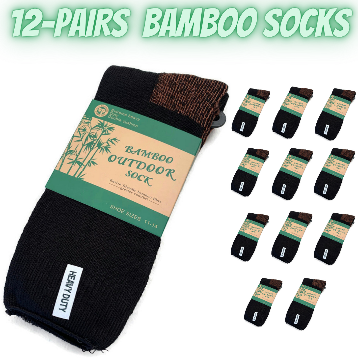 12 Pairs BAMBOO OUTDOOR SOCKS Mens Heavy Duty Thick Work Socks Cushion-1
