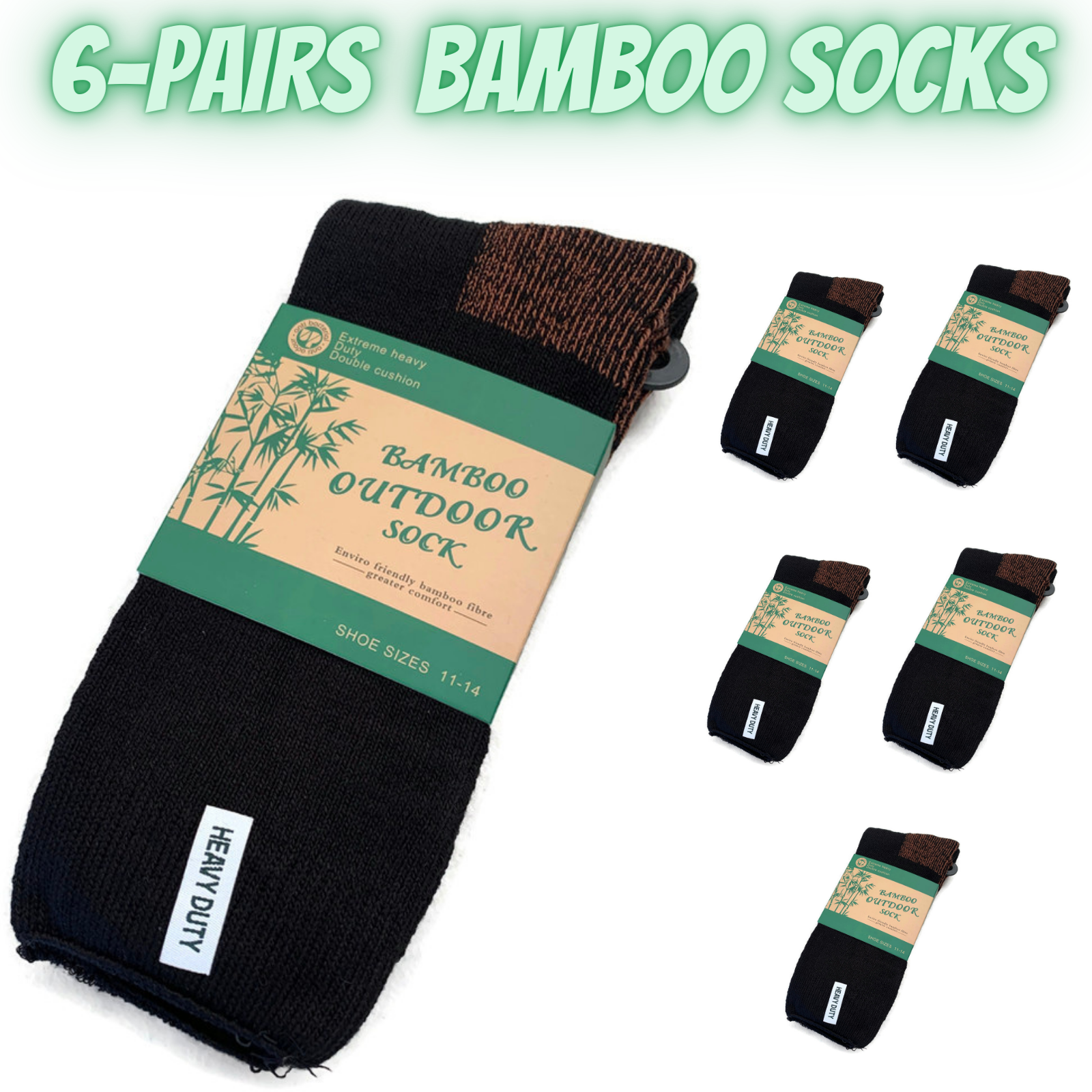 6 Pairs BAMBOO OUTDOOR SOCKS Mens Heavy Duty Thick Work Socks Cushion-1