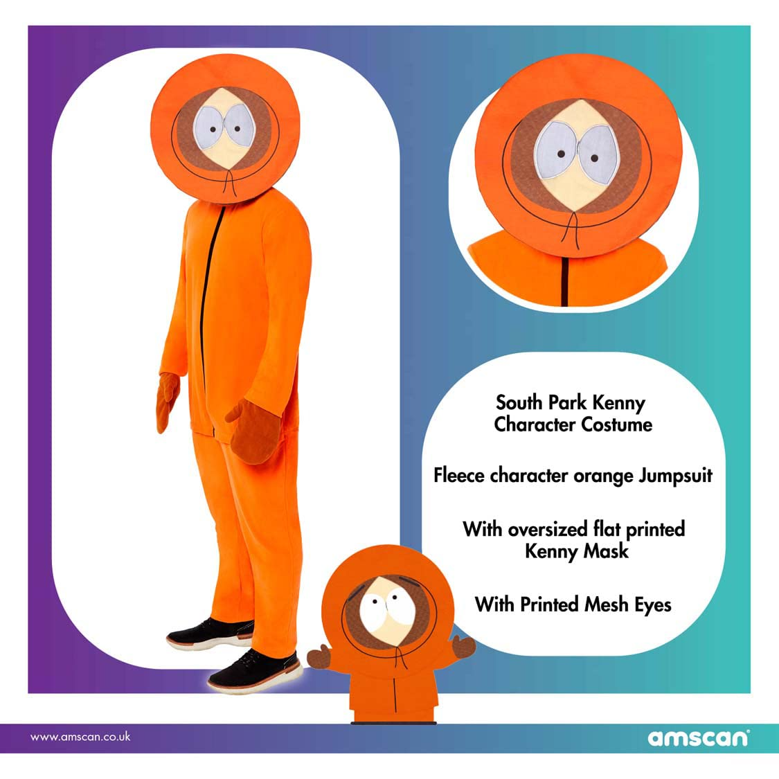South Park Mens Kenny Party Costume Halloween 90s TV - Officially Licensed