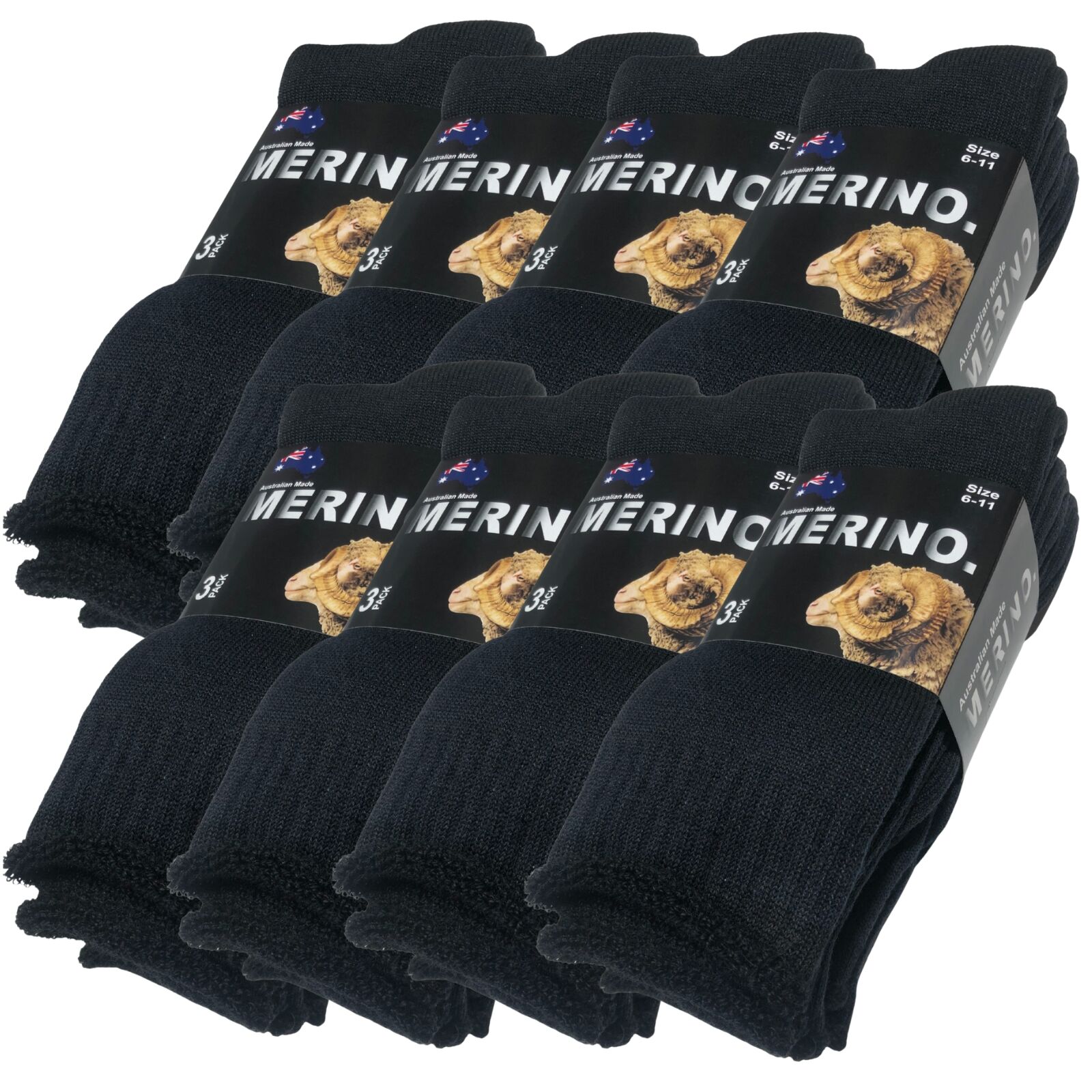9 Pairs MERINO WOOL SOCKS Mens Heavy Duty Premium Thick Work Socks Cushion in Black-0