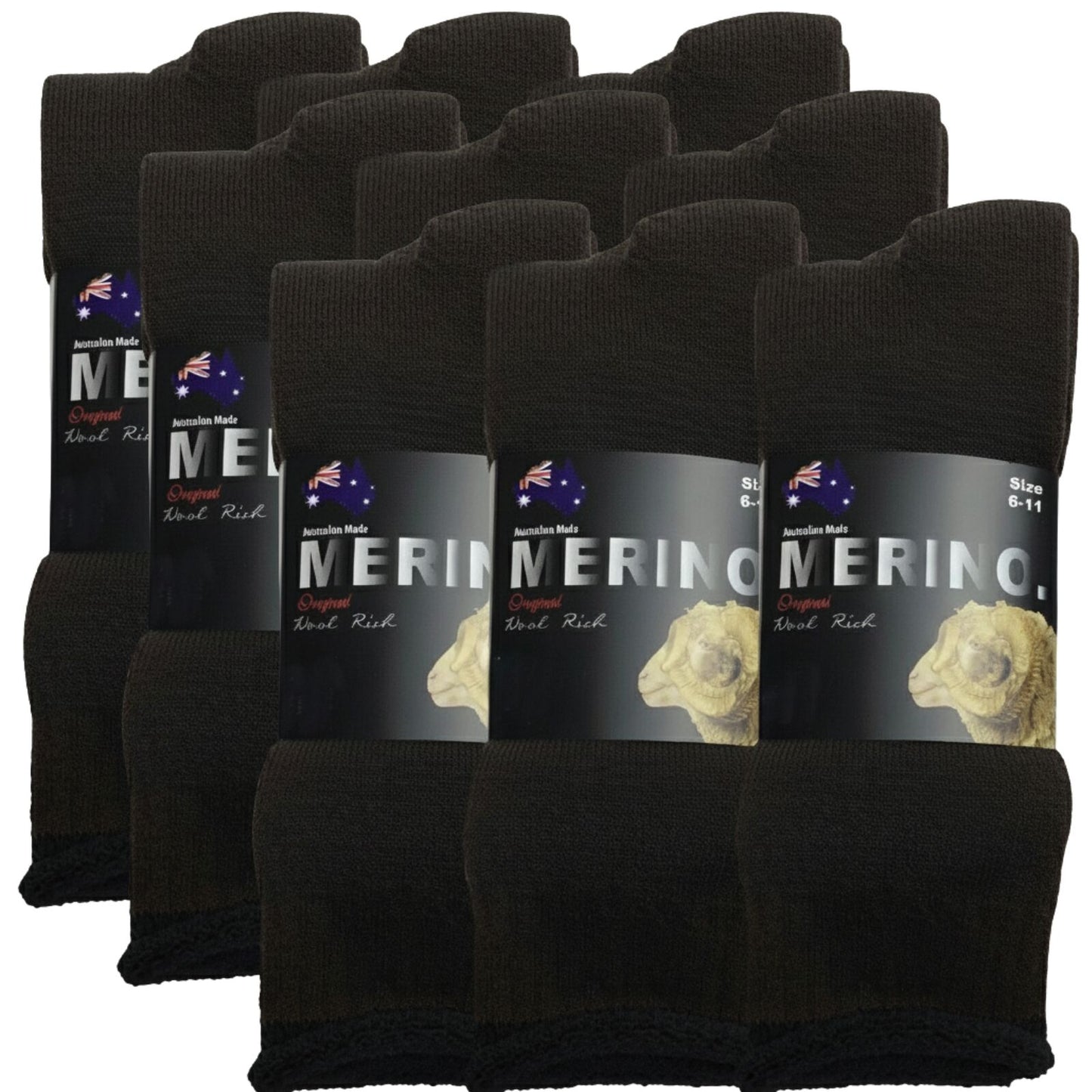 9 Pairs MERINO WOOL SOCKS Mens Heavy Duty Premium Thick Work Socks Cushion in Brown-1
