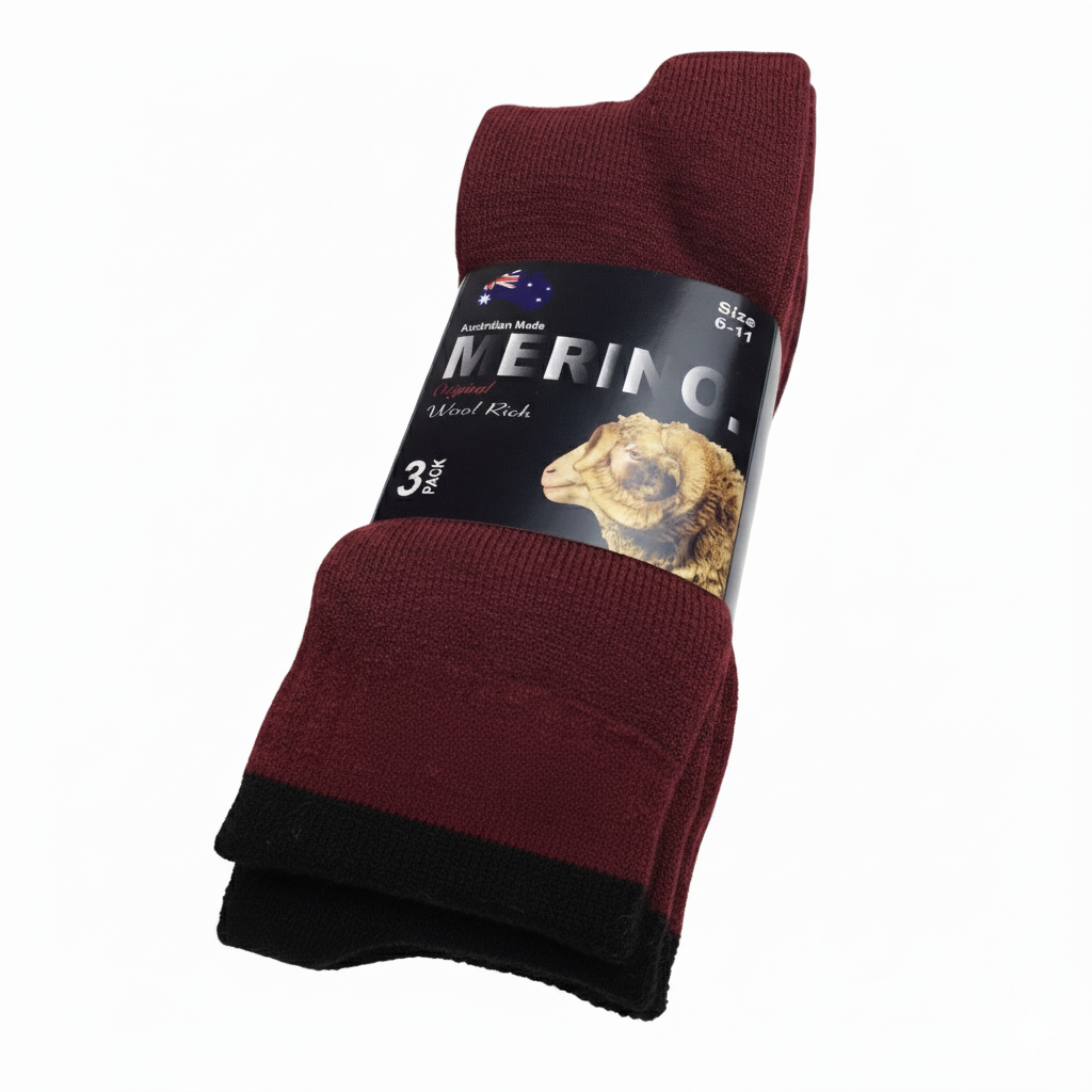 9 Pairs MERINO WOOL SOCKS Mens Heavy Duty Premium Thick Work Socks Cushion in Burgundy-2