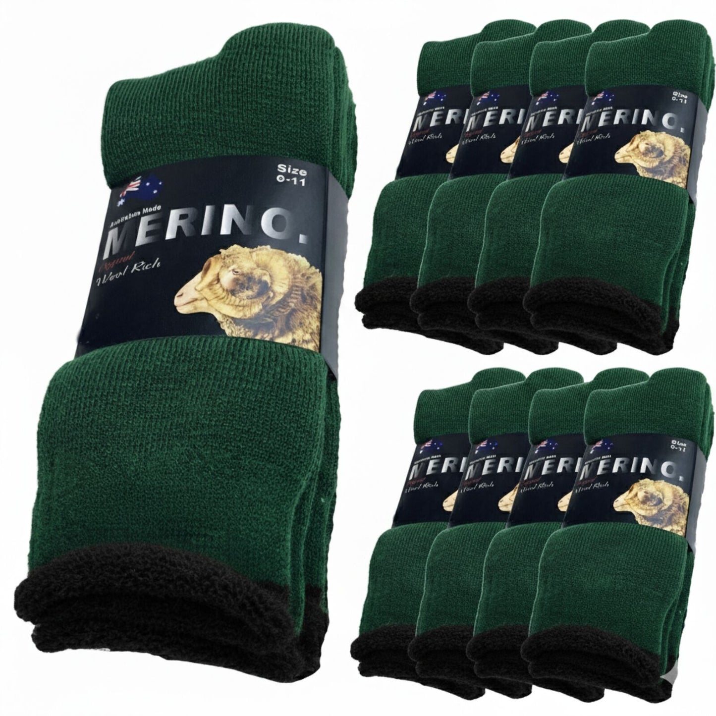 9 Pairs MERINO WOOL SOCKS Mens Heavy Duty Premium Thick Work Socks Cushion in Green-1