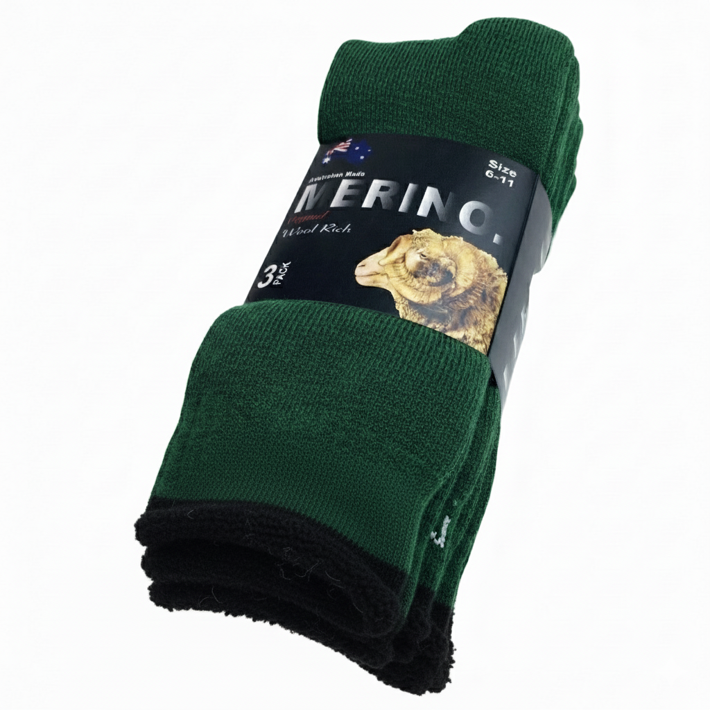 9 Pairs MERINO WOOL SOCKS Mens Heavy Duty Premium Thick Work Socks Cushion in Green-2