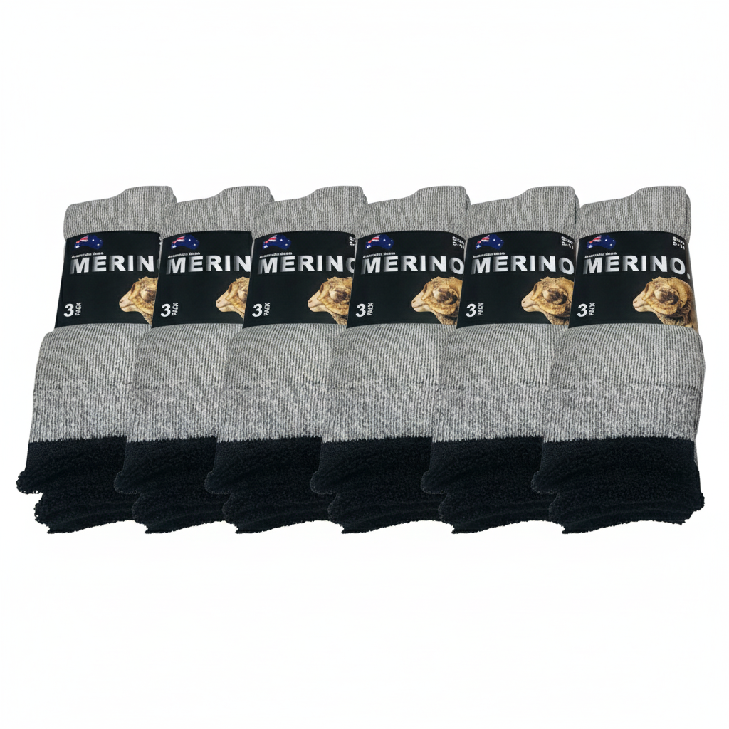9 Pairs MERINO WOOL SOCKS Mens Heavy Duty Premium Thick Work Socks Cushion in Grey-0