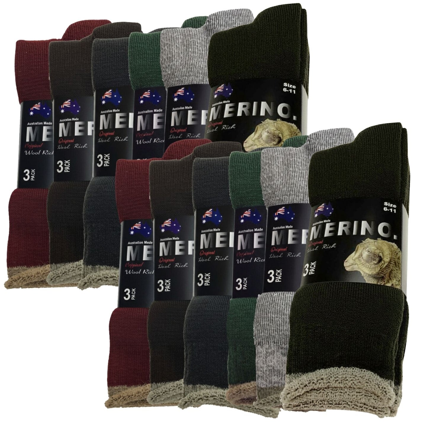 9 Pairs Mixed Pack Merino Wool Socks - Mens Heavy Duty Premium Thick Work Socks w/ Cushion-1