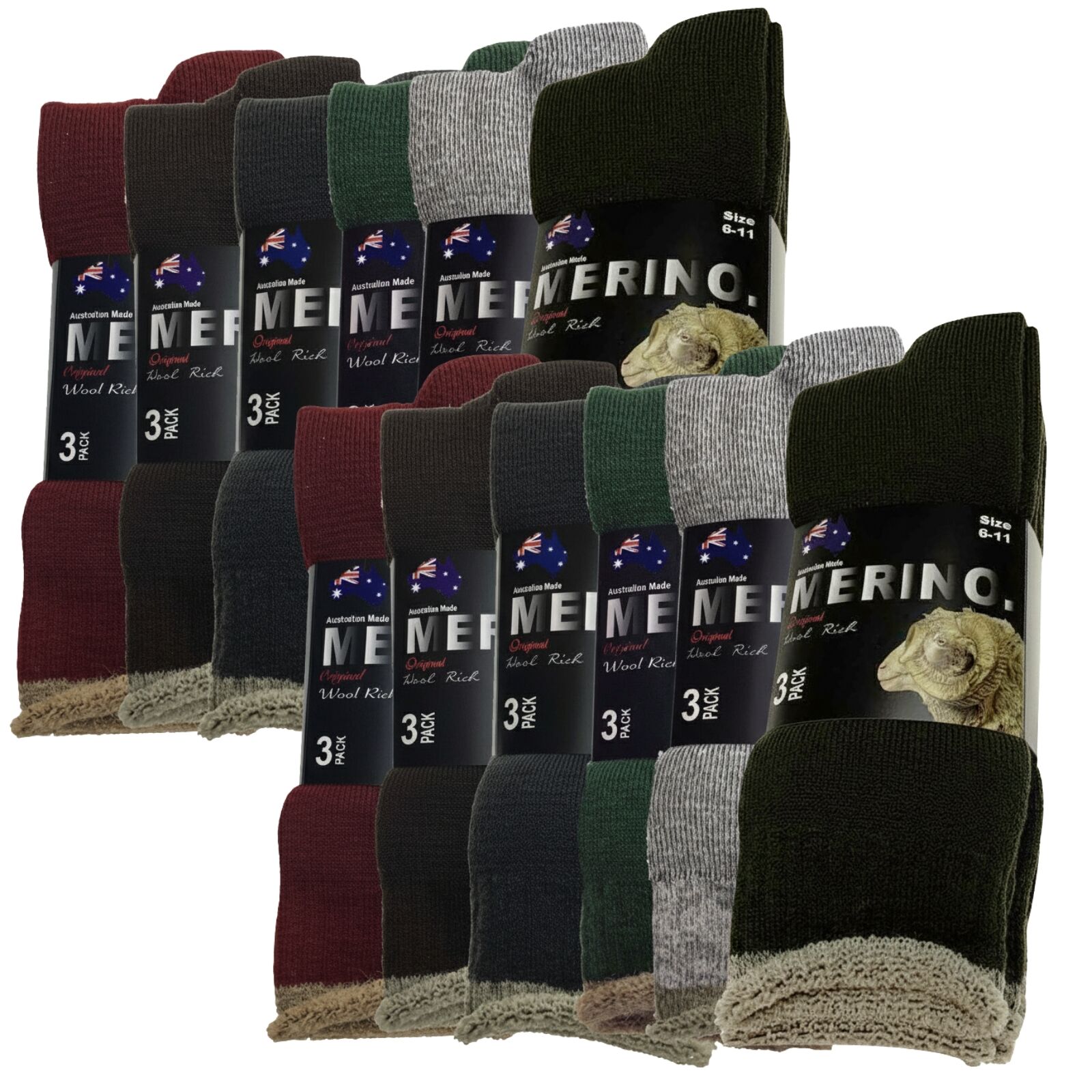 9 Pairs Mixed Pack Merino Wool Socks - Mens Heavy Duty Premium Thick Work Socks w/ Cushion-0