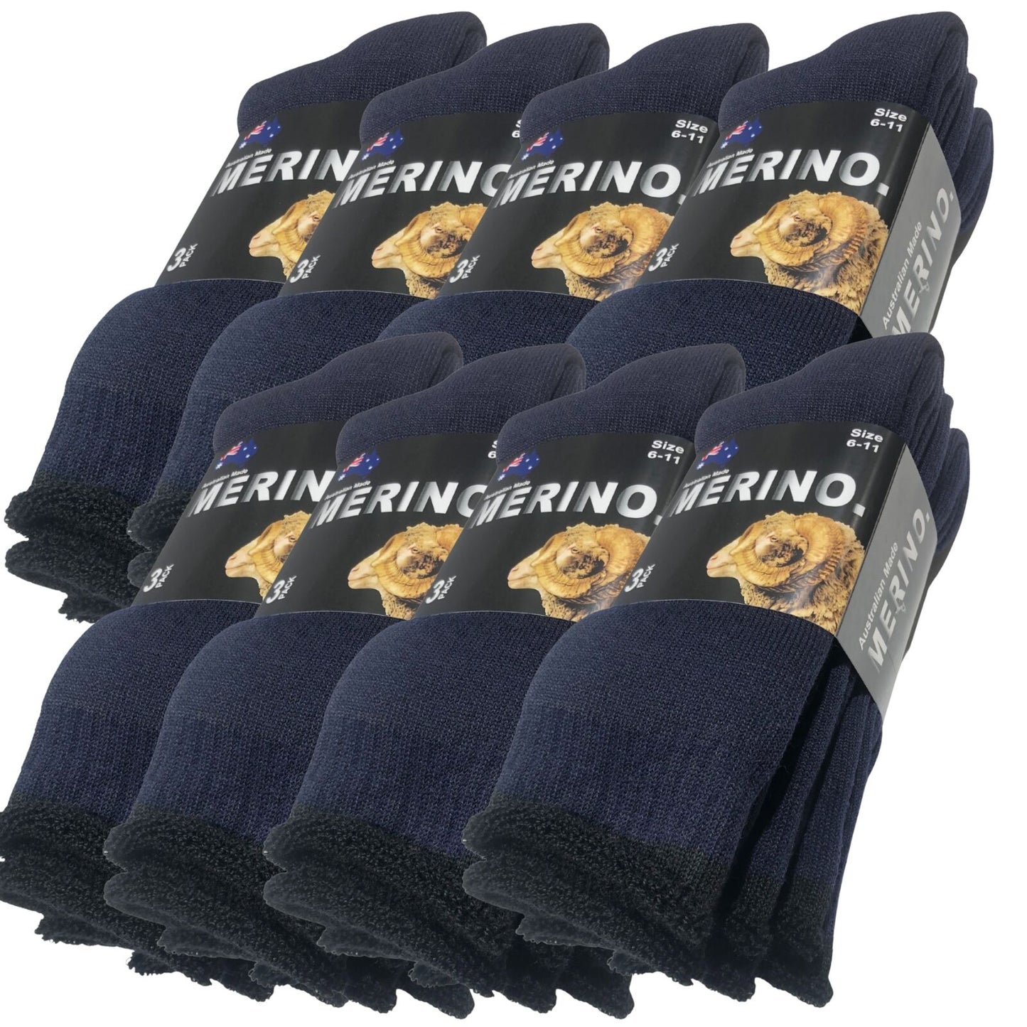 9 Pairs MERINO WOOL SOCKS Mens Heavy Duty Premium Thick Work Socks Cushion in Navy Blue-1