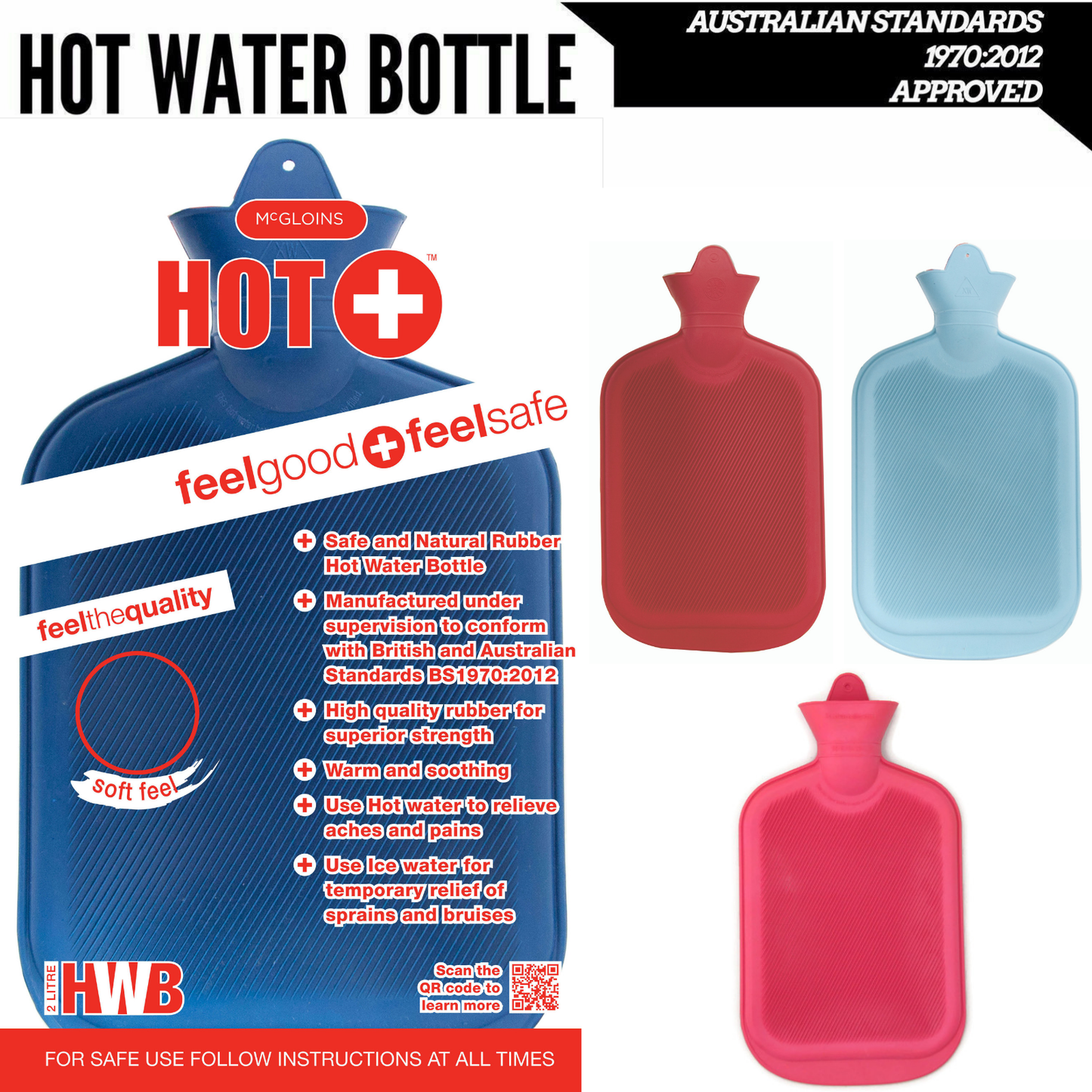 2L HOT WATER BOTTLE Winter Warm Natural Rubber Bag-1