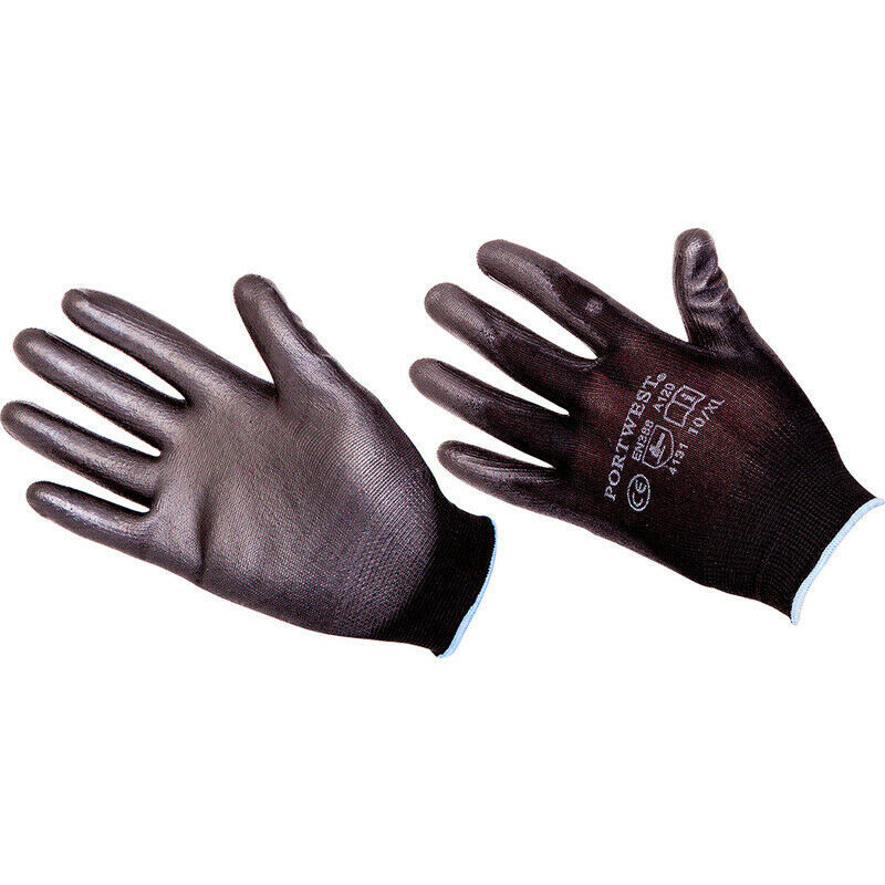 Portwest PU Palm Coated Safety Work Gardening Builders Gloves Breathable - Black-3