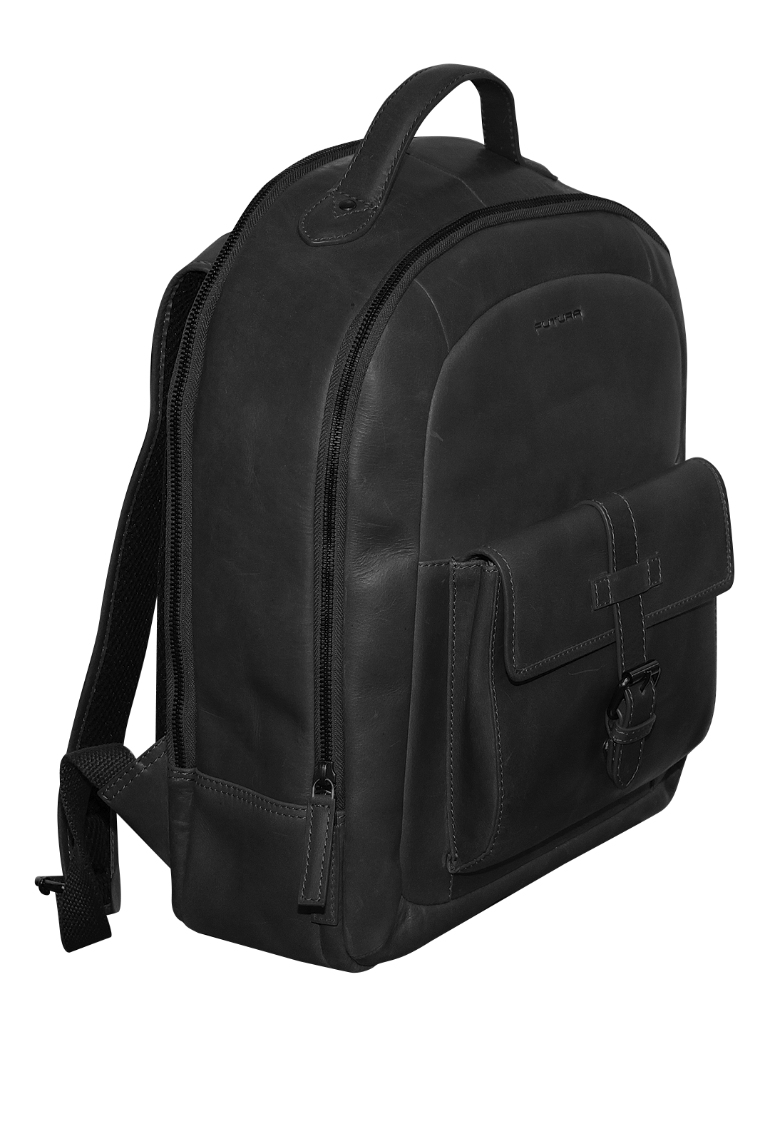 Futura Mens Leather Laptop Backpack School Shoulder Bag Front Pocket - Black-3
