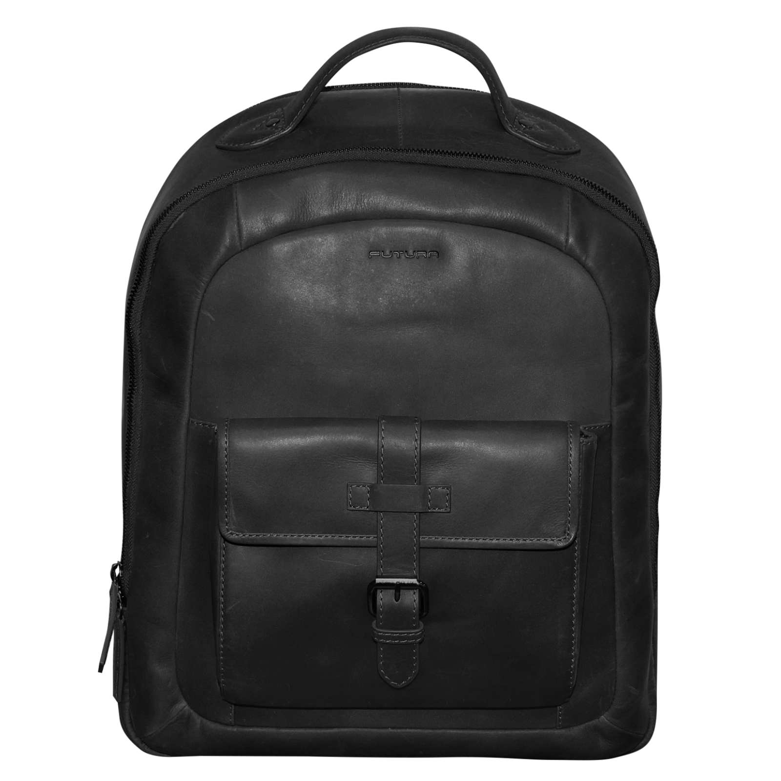 Futura Mens Leather Laptop Backpack School Shoulder Bag Front Pocket - Black-1