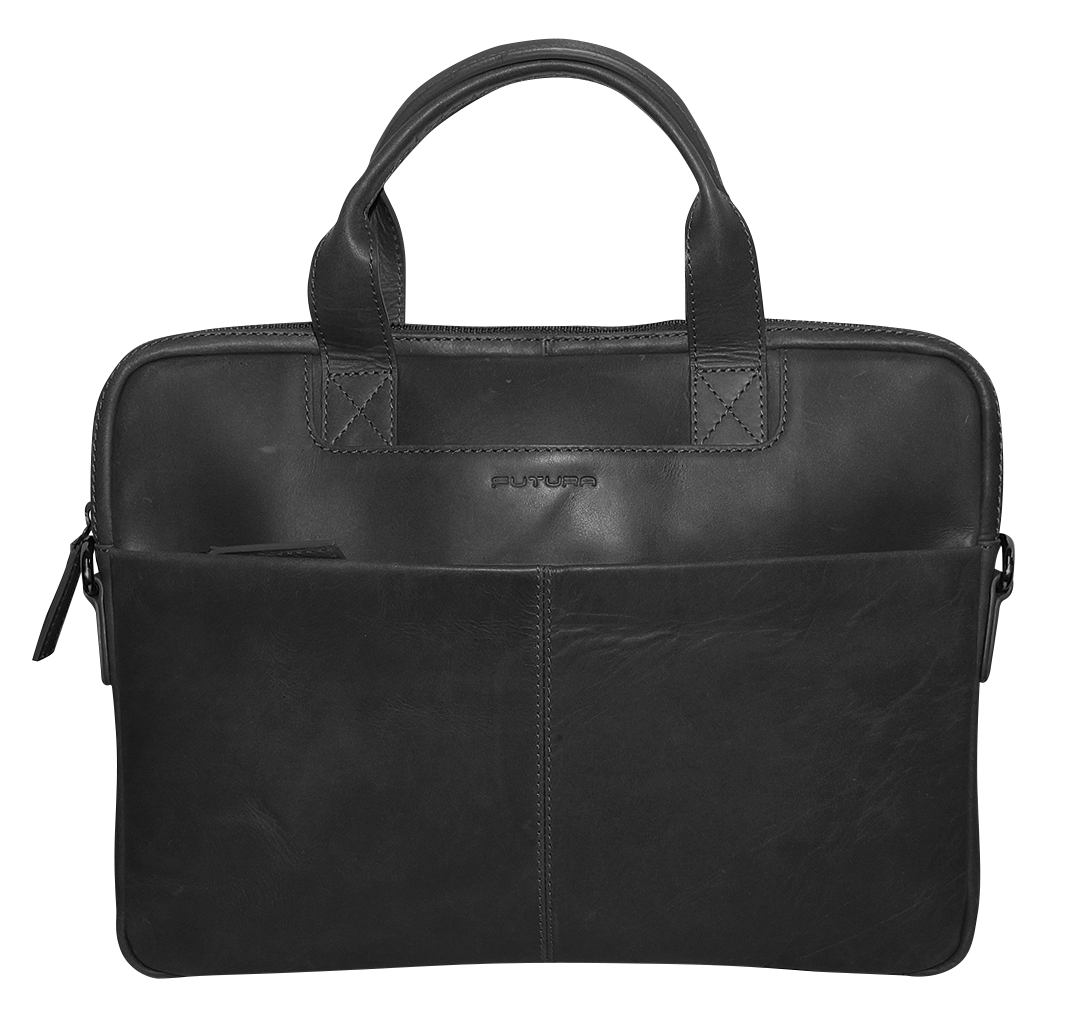 Futura Mens Slimline Leather Laptop Bag School Work Satchel Shoulder Strap - Black-0