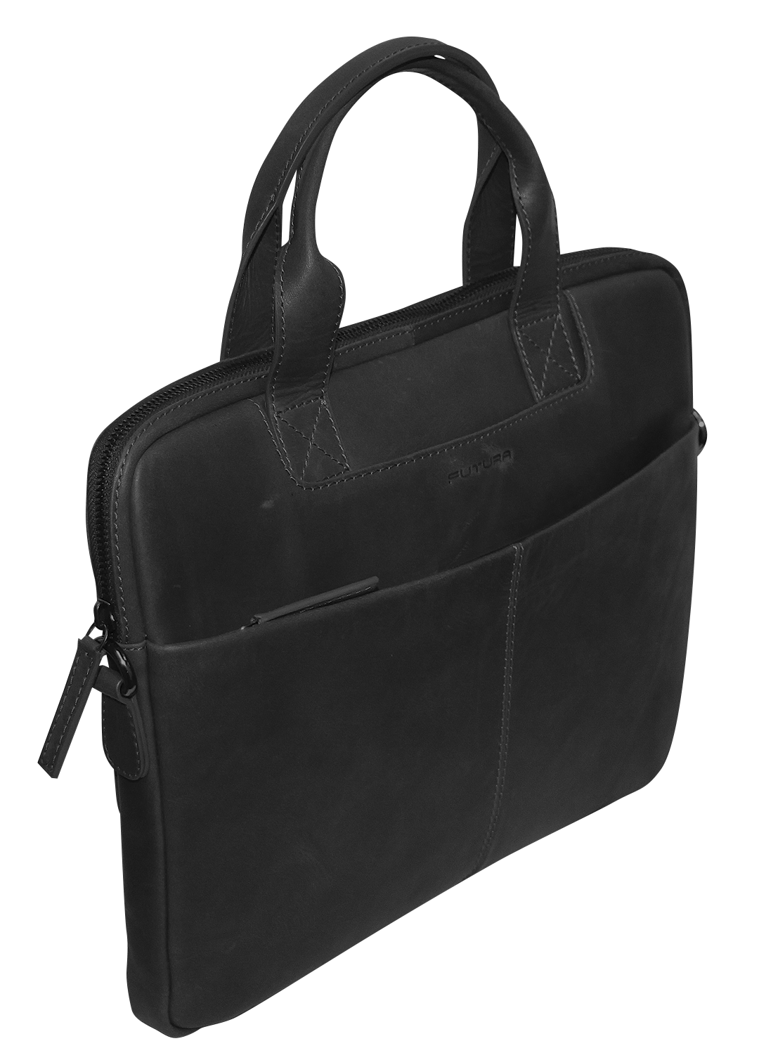 Futura Mens Slimline Leather Laptop Bag School Work Satchel Shoulder Strap - Black-3
