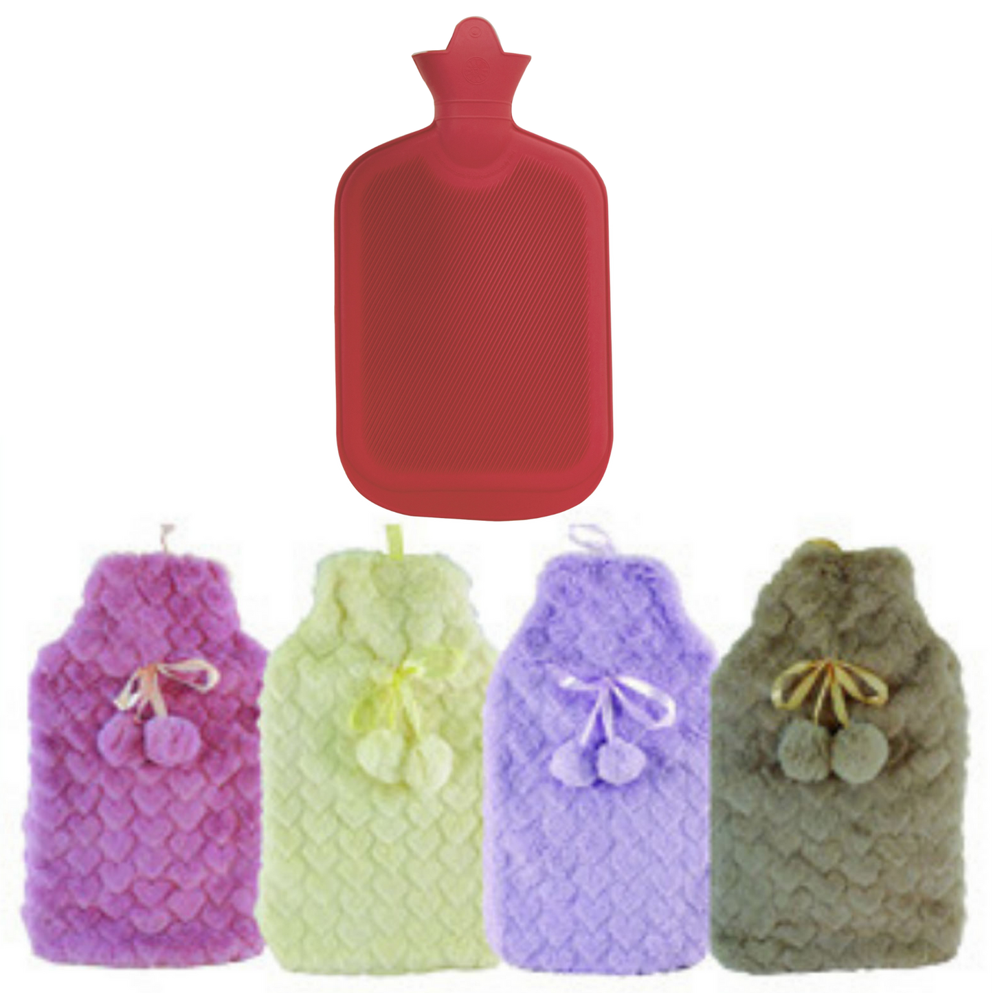 2L HOT WATER BOTTLE with Hearts Fleece Cover Winter Warm Natural Rubber Bag-0