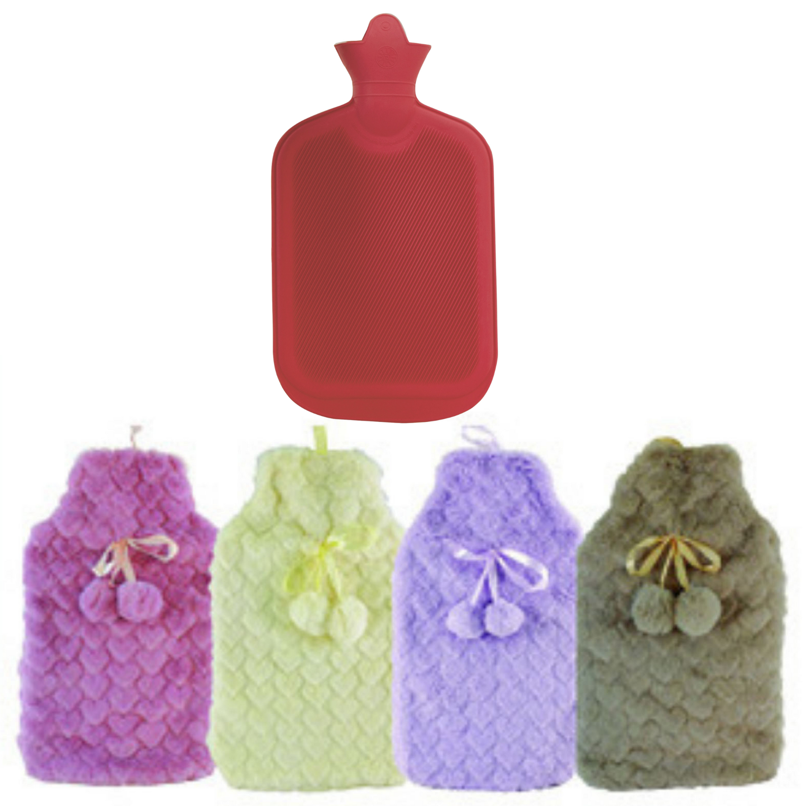 2L HOT WATER BOTTLE with Hearts Fleece Cover Winter Warm Natural Rubber Bag-0