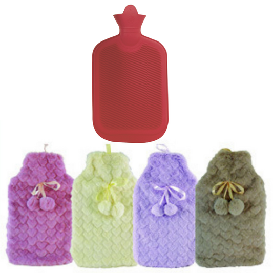 2L HOT WATER BOTTLE with Hearts Fleece Cover Winter Warm Natural Rubber Bag-0