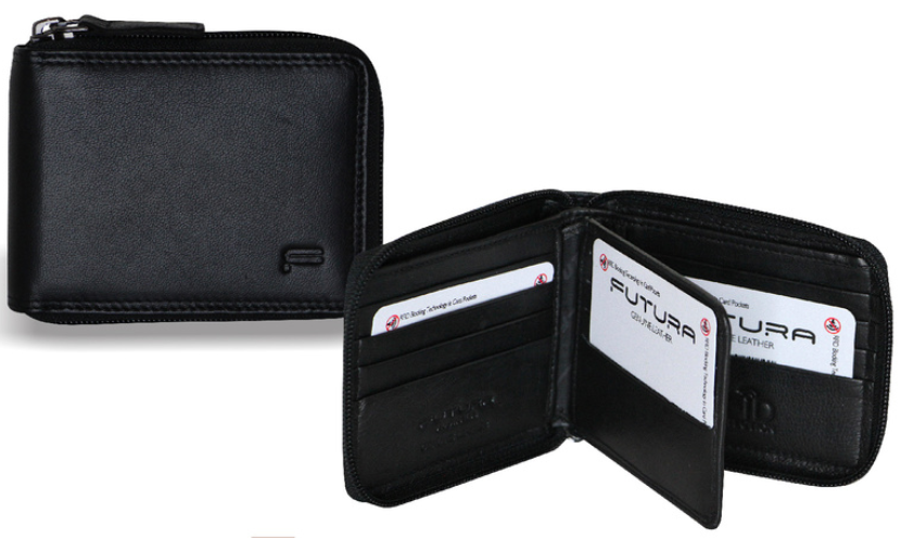 Futura Mens Zip Around Leather Wallet RFID Gift - Black-1