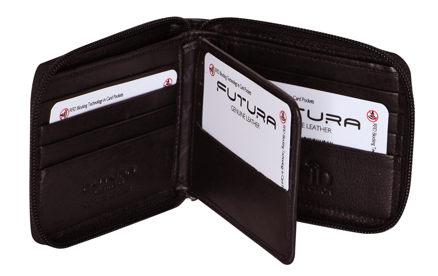 Futura Mens Zip Around Leather Wallet RFID Gift - Black-3