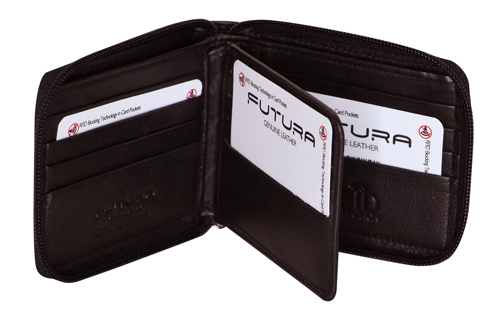 Futura Mens Zip Around Leather Wallet RFID Gift - Black-3
