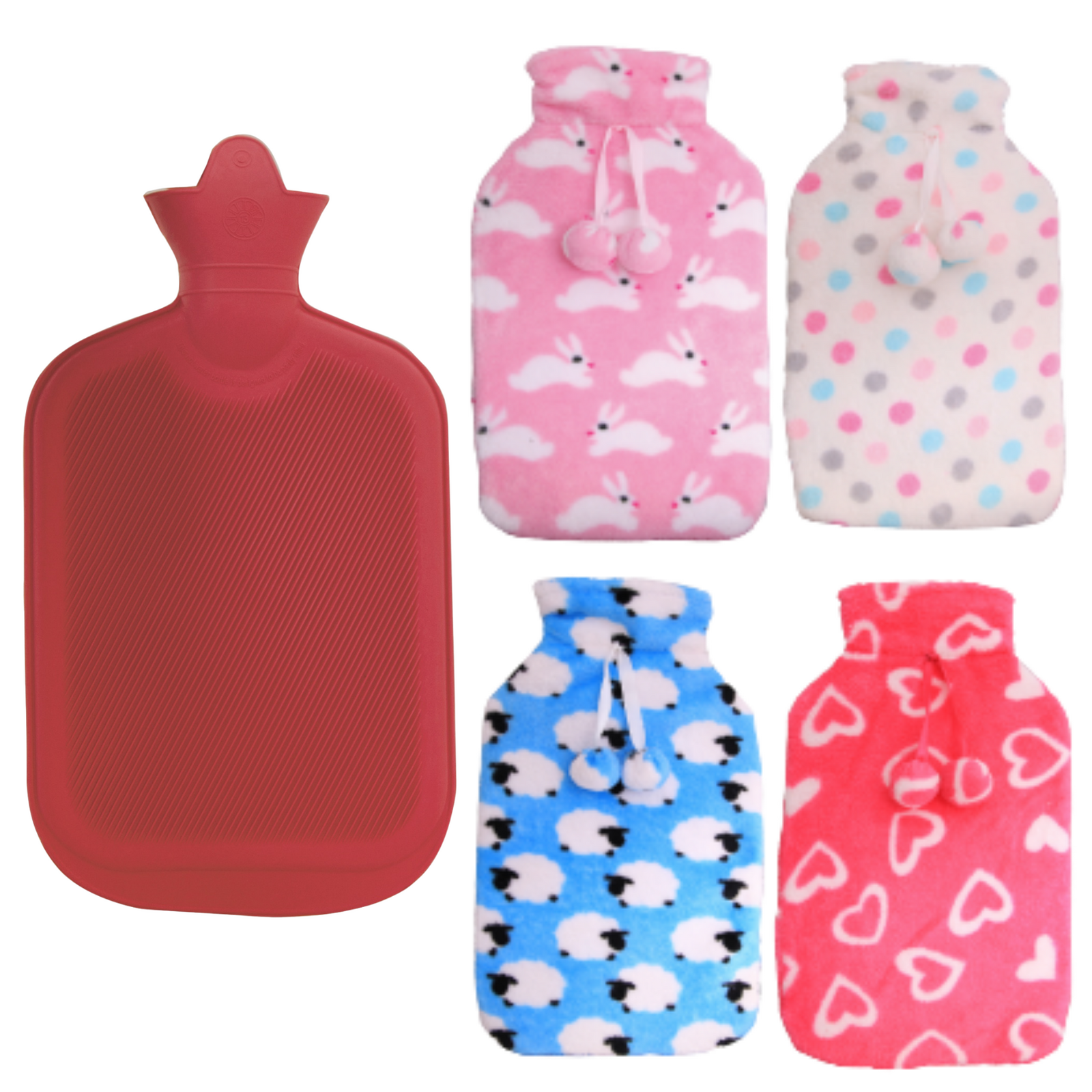 2L HOT WATER BOTTLE with Coral Fleece Cover Winter Warm Natural Rubber Bag-0