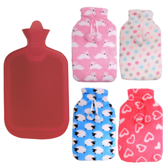 2L HOT WATER BOTTLE with Coral Fleece Cover Winter Warm Natural Rubber Bag-0