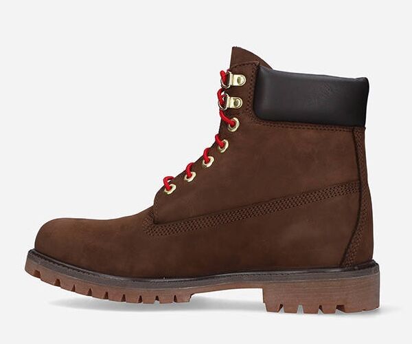 Timberland Womens 6 Inches Premium Waterproof Boot - Dark Brown with Red