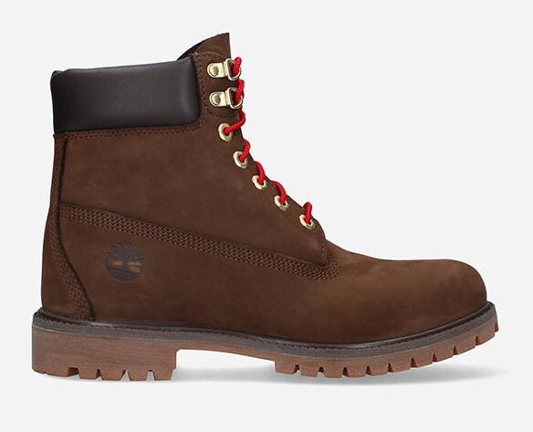 Timberland Womens 6 Inches Premium Waterproof Boot - Dark Brown with Red