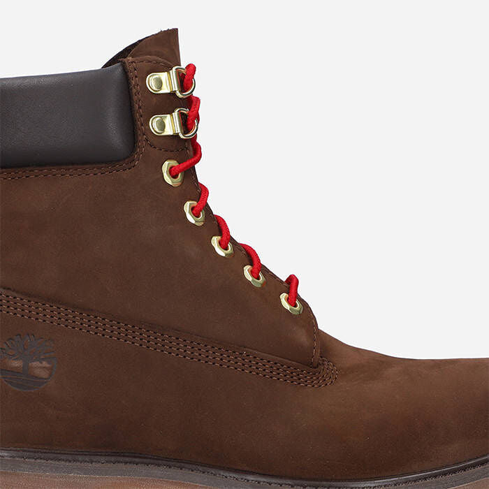 Timberland Womens 6 Inches Premium Waterproof Boot - Dark Brown with Red