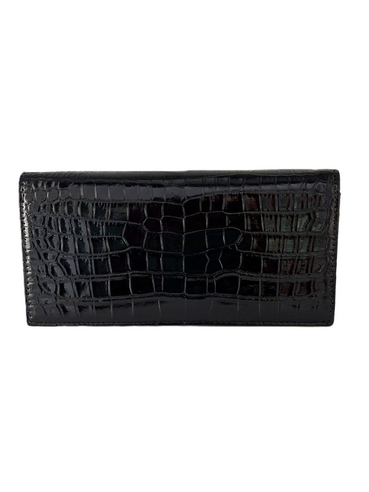 Womens Genuine Skin Crocodile Leather Wallet Purse in Black