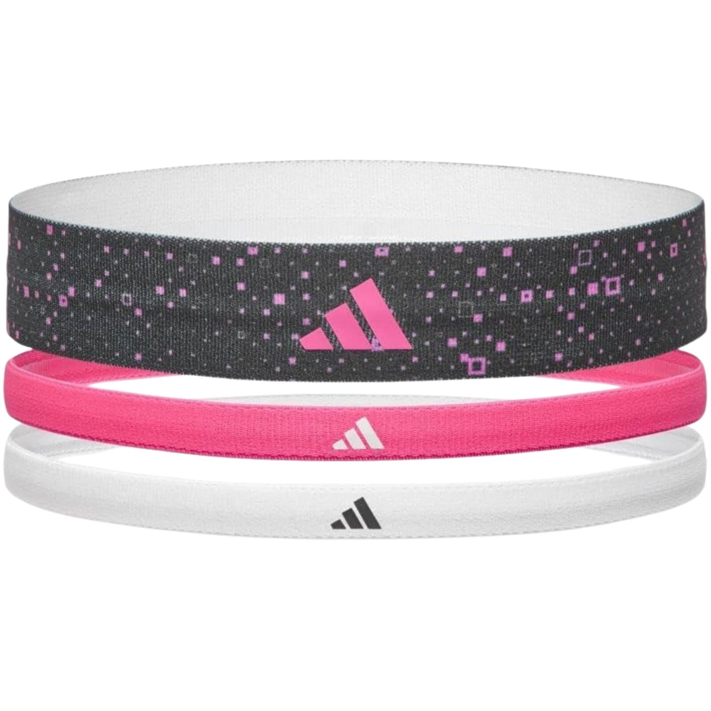 Adidas 3pk Hairbands Non-Slip Headbands Elastic One Size Washable in Graphic Black Pink White-2