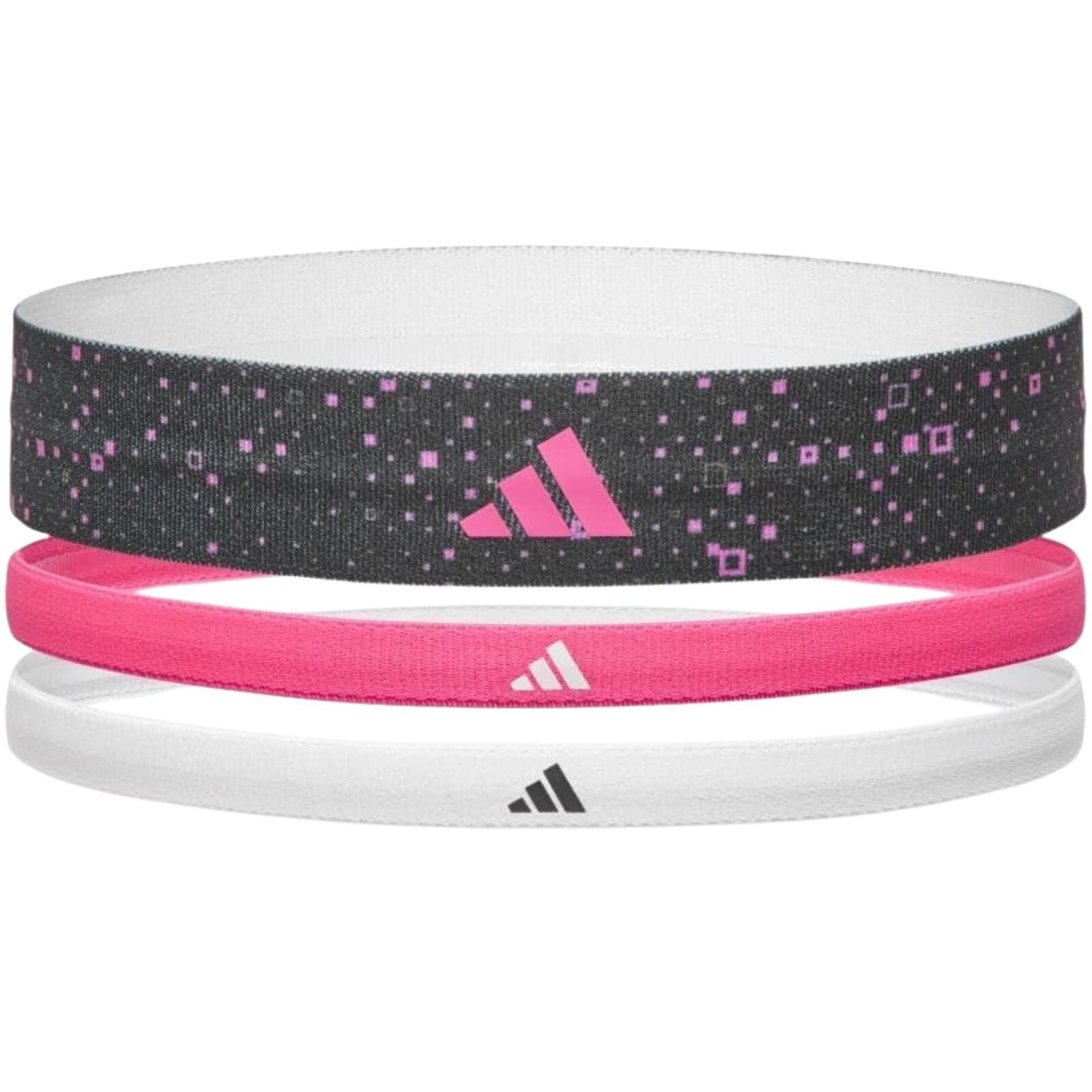 Adidas 3pk Hairbands Non-Slip Headbands Elastic One Size Washable in Graphic Black Pink White-2