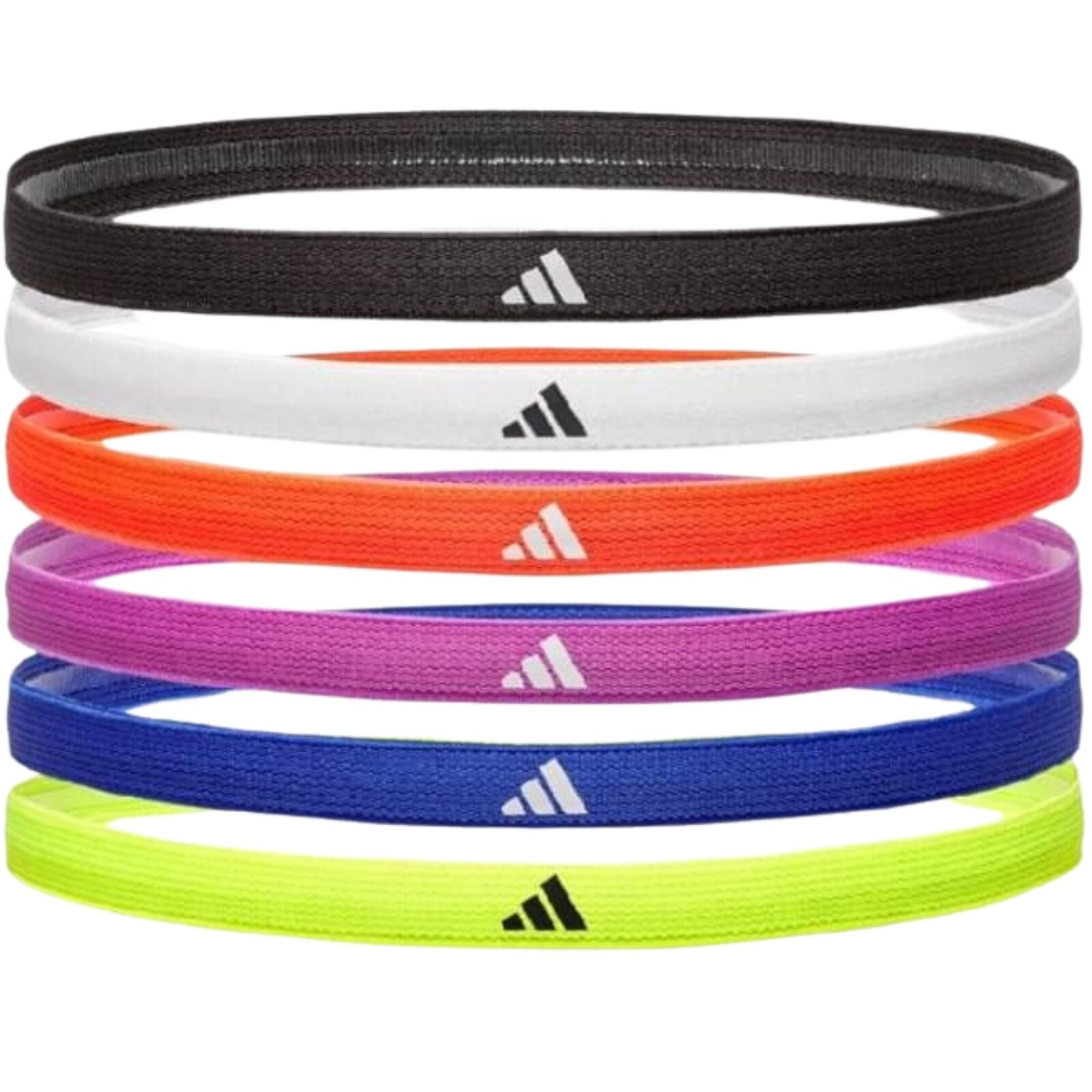 Adidas 6pk Hairbands Headbands Non-Slip Silicone in Black White Red Purple Yellow Blue-0