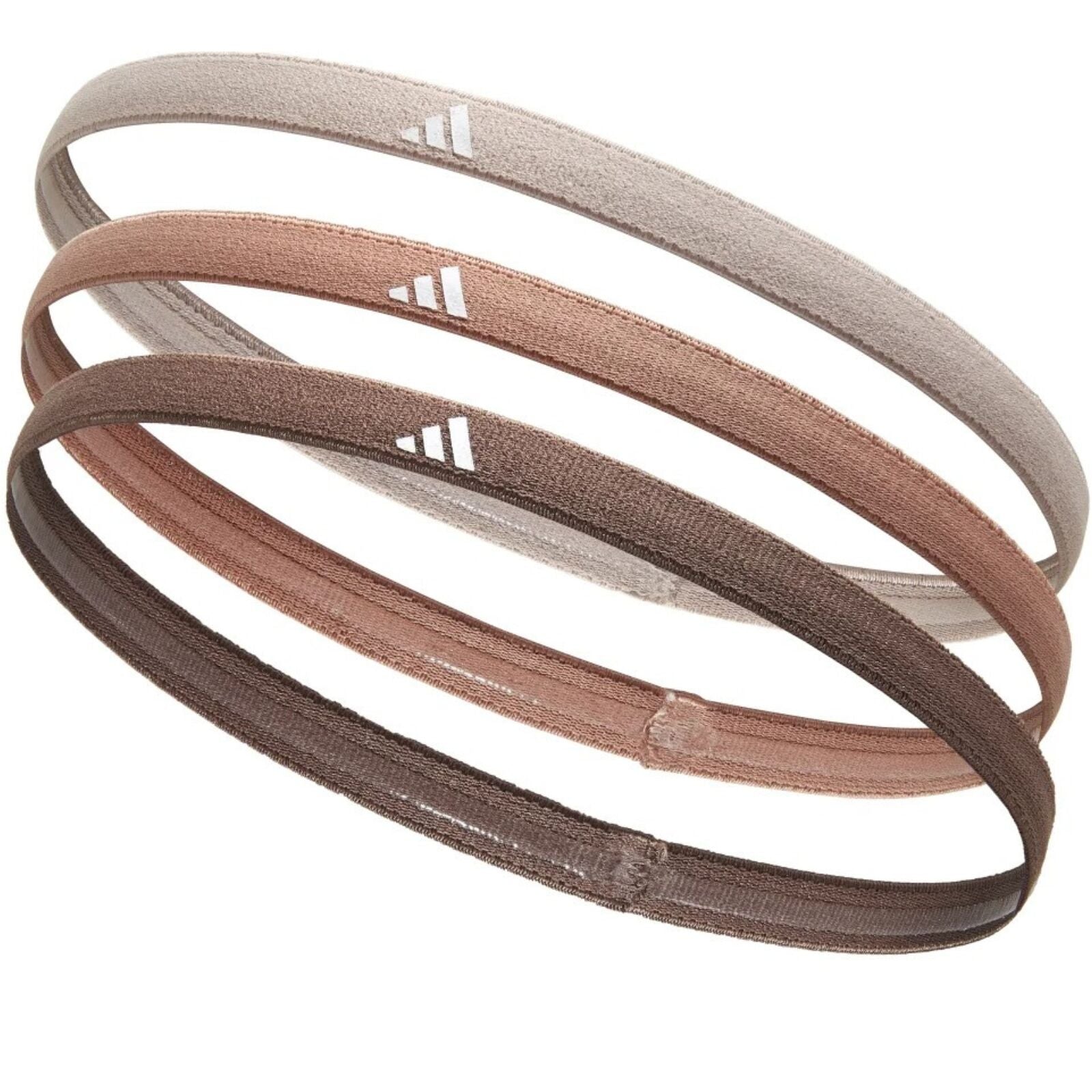 Adidas 3pk Hairbands Headbands Non-Slip Silicone One Size in Taupe Clay Earth Strata-1