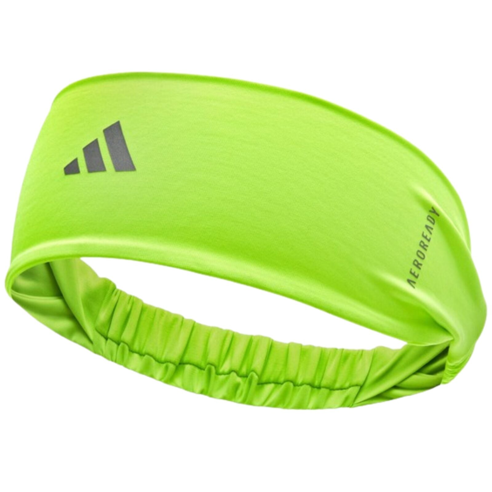 Adidas Sports Hairband Headband Wide Fit Aeroready Reflective Logo One Size in Lucid Lemon-0