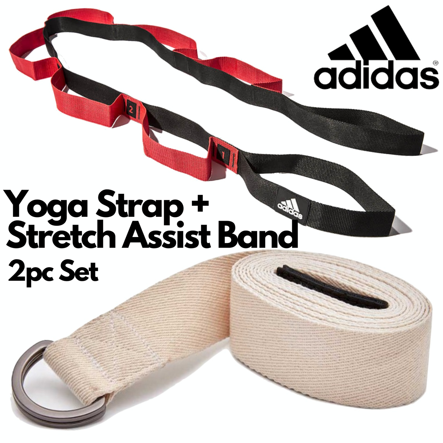 2pc Set Adidas Stretch Assist Band Looped + Yoga Strap 2.5m Long Adjustable Belt-1