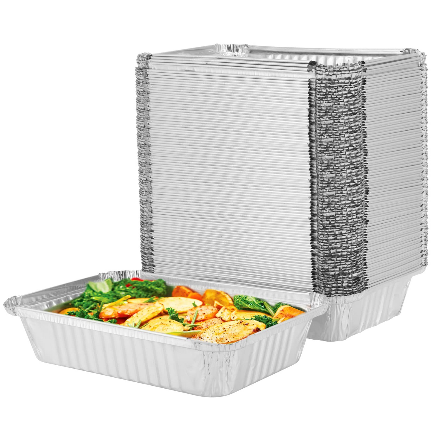 48x Aluminium Disposable Foil Food Container Pans Baking Tray 52x32x8.5cm