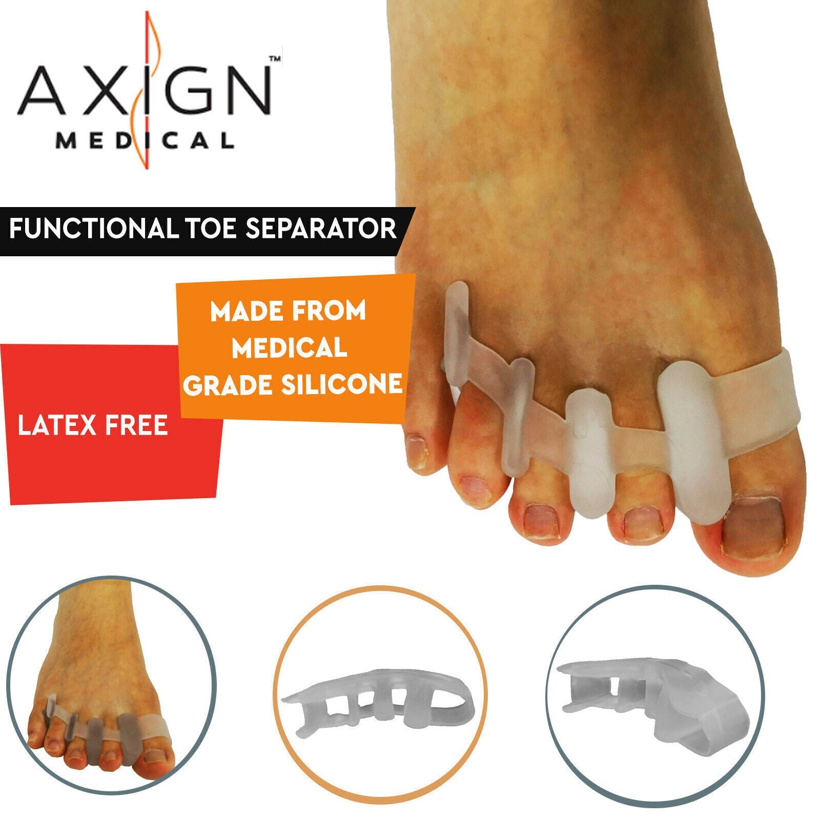 1 Pair Axign Medical Silicone Gel Functional Toe Separator Bunion Protector Pain-2