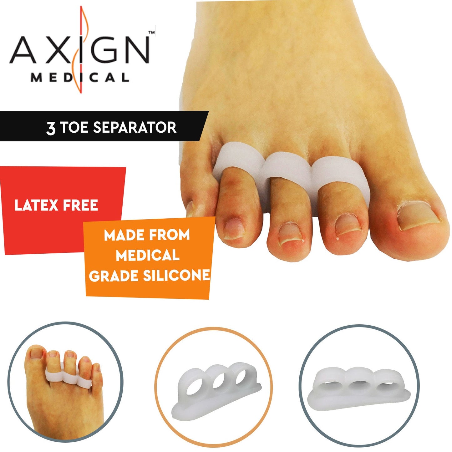 Axign 3 Toe Separator Silicone Bunion Spacer - 1 Pair-1