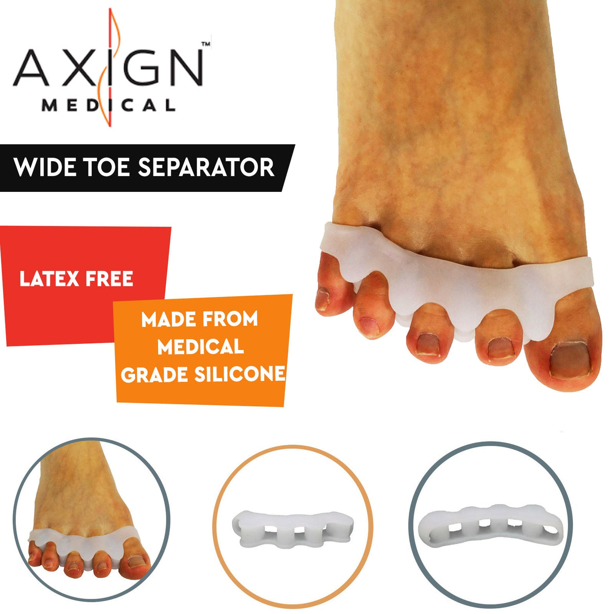 1 Pair Axign Wide 5 Toe Separator Medical Silicone Bunion Pain Relief Spacer