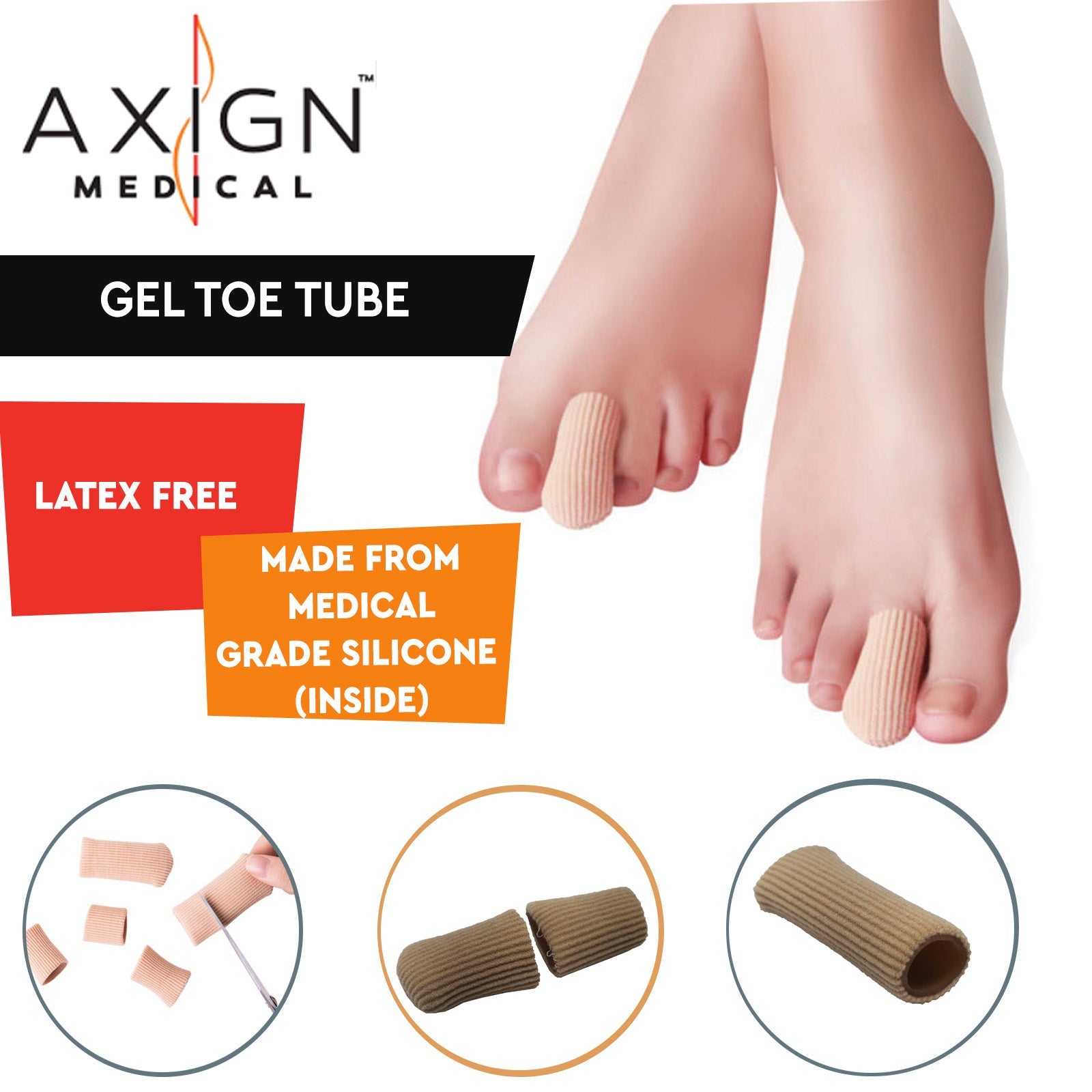 1 Pair AXIGN Medical Gel Toe Tube (Closed) - Foot Pain Corn & Callus Relief-1