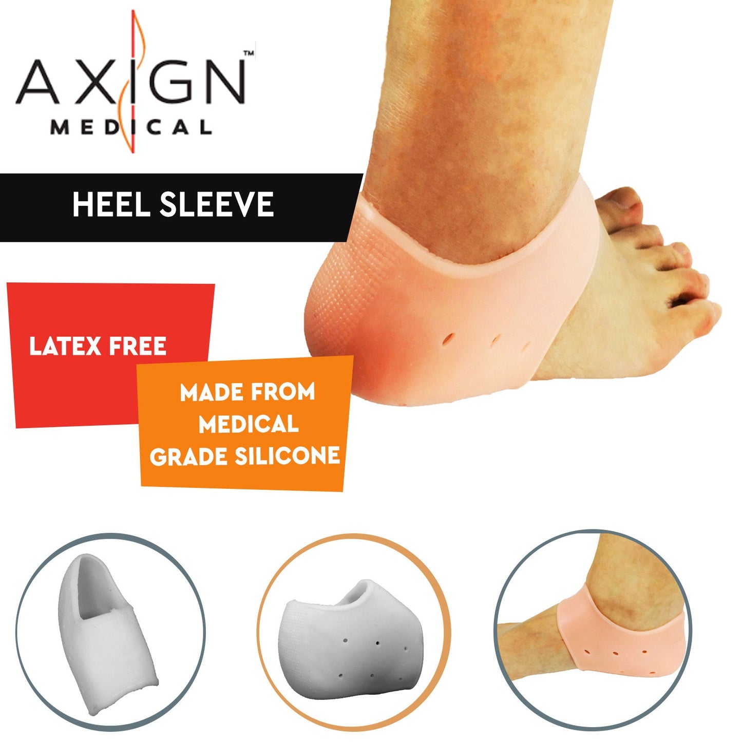 1 Pair AXIGN Medical Silicone Gel Heel Sleeve Bunion Foot Pad Cushioning Support